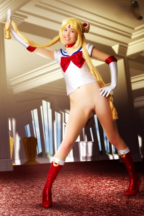Asian cosplay enthusiast releases her smooth pussy during solo action 15424481
