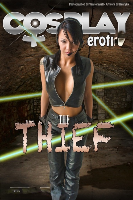 Dark haired cosplayer doffs leather clothing after breaking into a bank vault 58788041