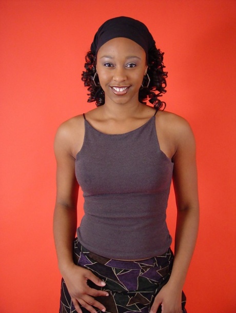 Ebony chick Shalia cusp her small boobs after stripping to thong underwear 73281277