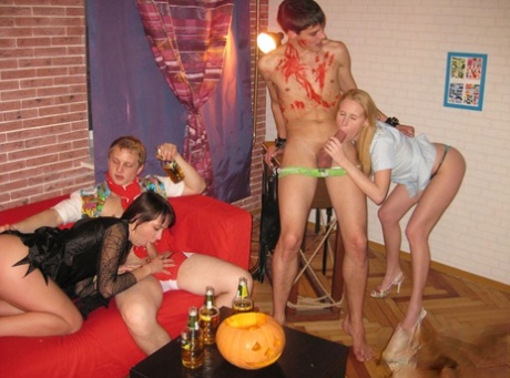College students engage in group sex after getting drunk at Halloween 70515488