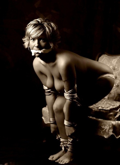 Blue-eyed blonde is cleave gagged while tied up with ropes 40177636
