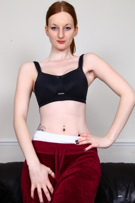 Pale redhead Zara Durose masturbates with a vibrator in over the knee socks 82308619