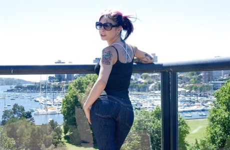 Hot babe Joanna Angel shows off her tattooed body in the outdoor scene 64048775